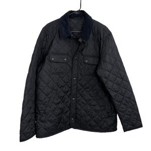 Barbour Tinford Quilted Jacket Mens XL Black Outdoors Corduroy Collar Pockets